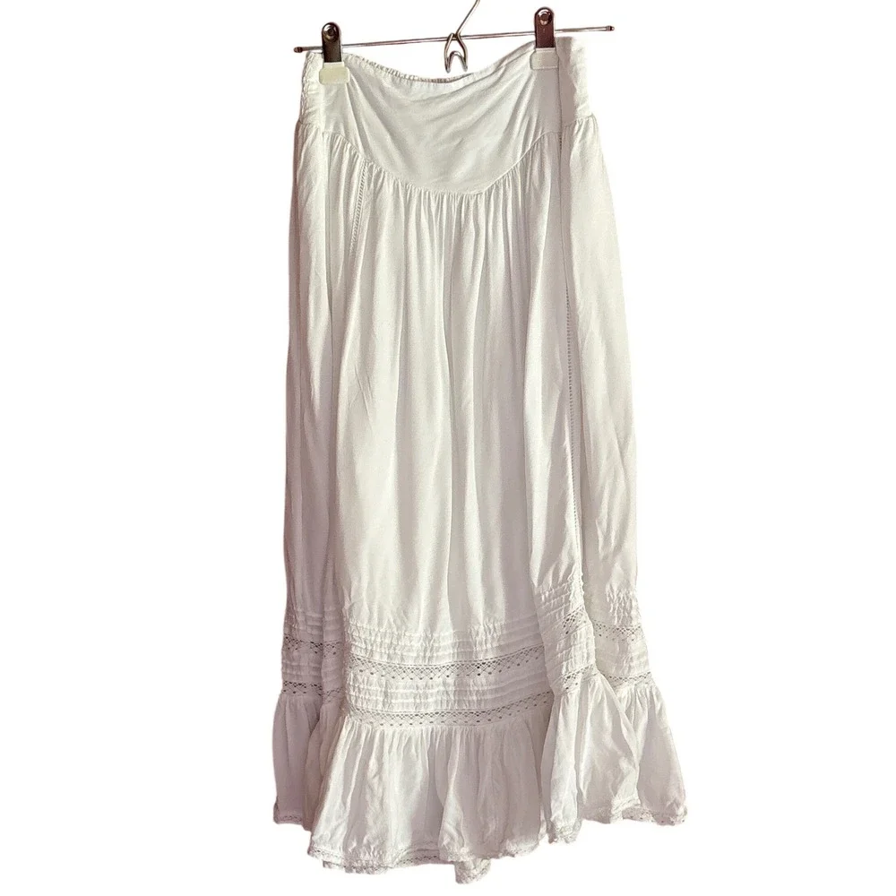 American Eagle White Boho Maxi Skirt XS, cottagecore, festival, prairie, coastal - Picture 2 of 6